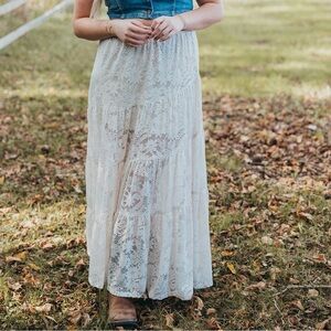Altar'd State Cream Lace Maxi Skirt